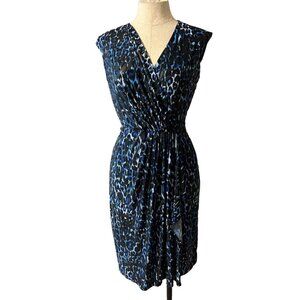 Michael Kors Dress M Medium 6 8 10 Blue Black White Stretch Sleeveless Washable